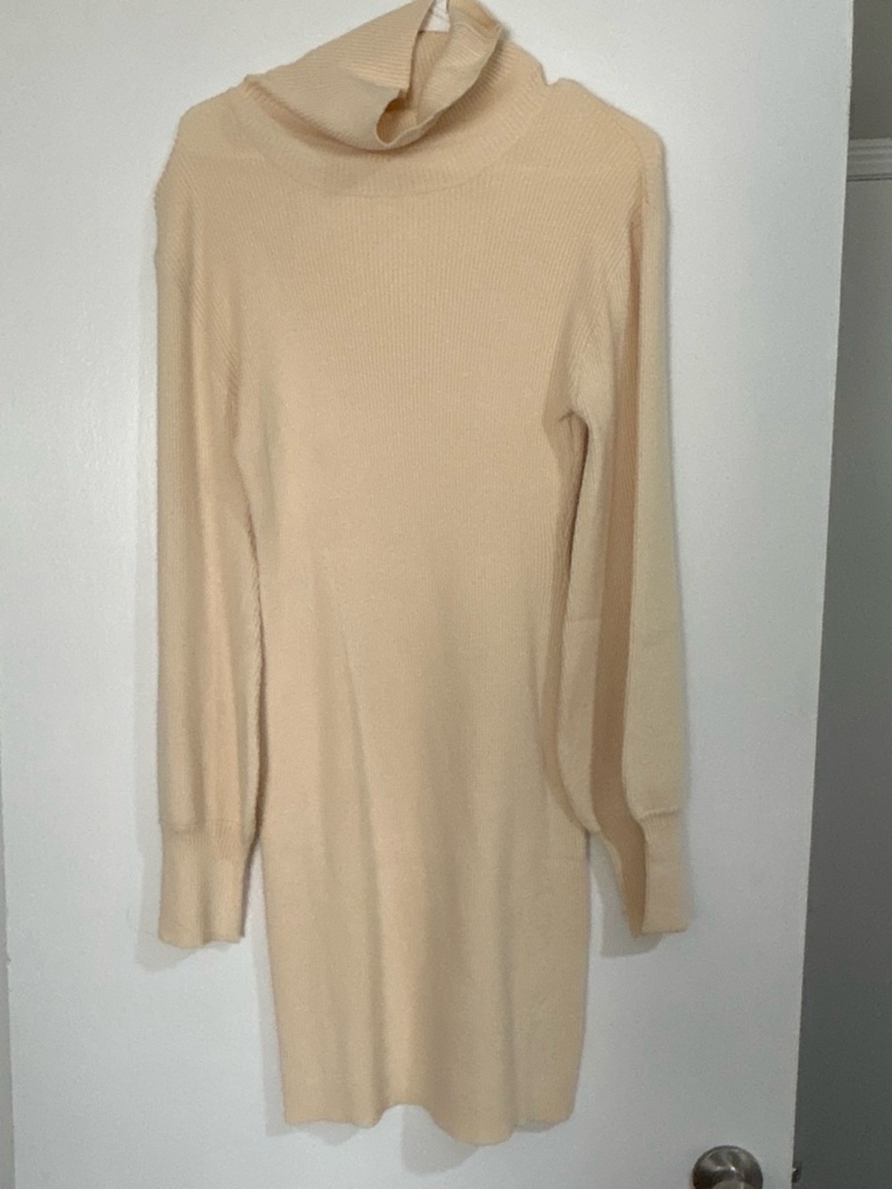Pink Lily Cream Turtleneck Knit Sweater Dress